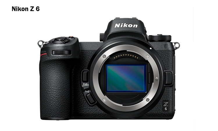 Bild på Nikon Z 6 kamera framifrån utan objektiv monterat.
