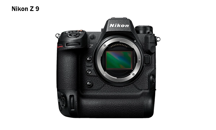 Bild på Nikon Z 9 kamera framifrån utan objektiv monterat.